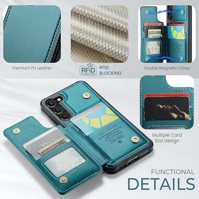 Bemal for Samsung Galaxy S23 Plus Wallet Case with Card Holder, RFID Blocking, Shockproof Leather Kickstand for Men and Women, Durable Protective Phone Cover for 6.6", Bluish Green