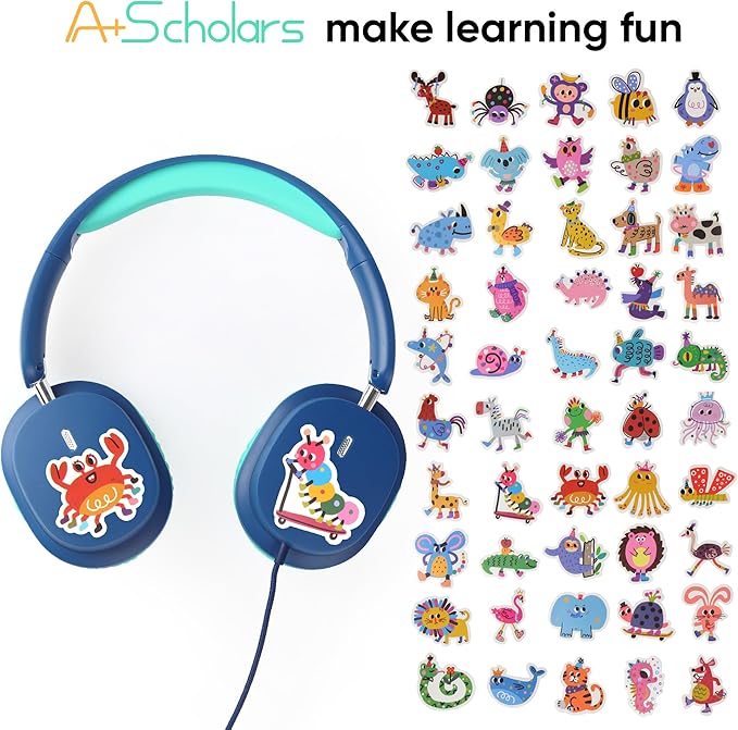 2 Pack Kids Headphones with Sharing Splitter, Stereo Sound Over-Ear Wired Headphones for Kids, Comfortable Fit, Foldable,Tangle-Free 3.5mm Jack Heaphones for School Tablet/Laptop/Computer