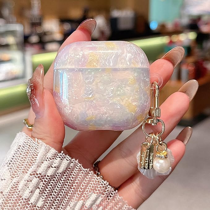 for AirPod 4 Case Cute Shell Pearl Ocean Design for Women Girls TPU Protective Cover with Keychain Compatible for AirPods 4th Generation (Colored Shell)