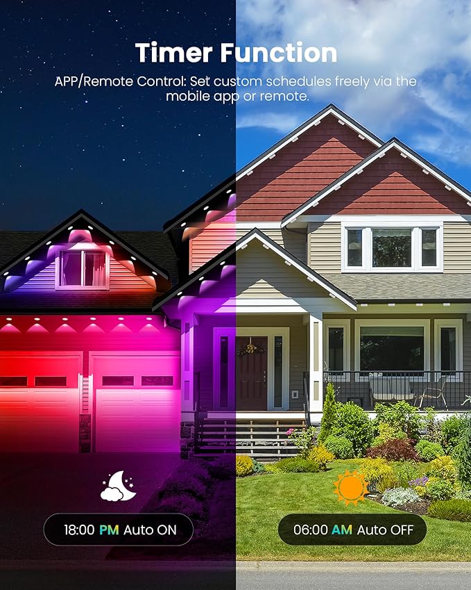 KISUFU 100FT Permanent Outdoor Lights for House, 24V RGB+IC Smart Outside Lights with 221 Modes, App & Remote Control, IP68 Waterproof, Year-Round Roof & Eaves Lighting for Christmas, Holidays (100FT)