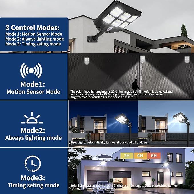 Solar Street Lights Outdoor 700000LM, Bright LED Street Lights with Motion Sensor and Remote, Dusk to Dawn Waterproof Security Lights for Yard, Driveway, Parking Lot