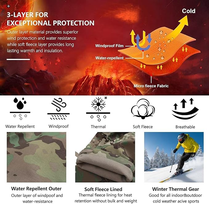 KOCTHOMY Men’s Fleece Lined Hiking Pants,Winter Outdoor Thermal Casual Work Cargo Pants with Multi Pockets, No Belt.