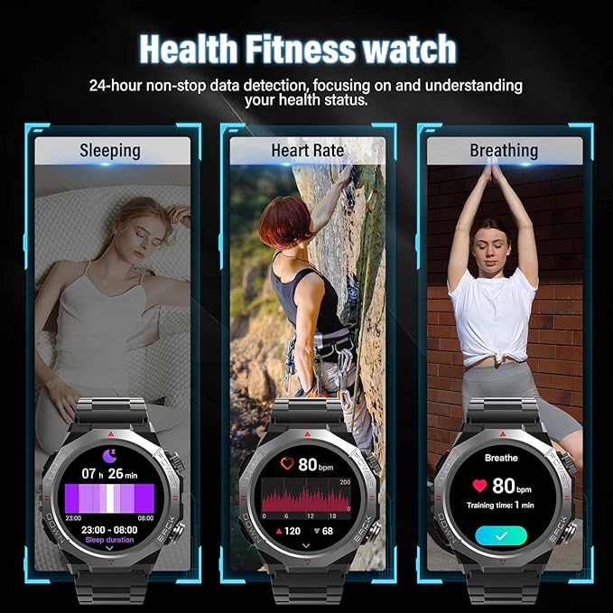 Military Smart Watches for Men (Answer/Make Calls), 1.39" HD Fitness Watches, Heart Rate/Sleep Monitor, 110+ Sports Modes Watch for Men, Waterproof Watch, 30Day, Watches for Android/iPhone, Black