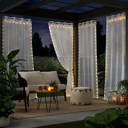 Eclipse Starlight Light Up Sheer Hookless Grommet Curtain Lights, Bedroom Room Divider or Outdoor Patio, 1 Panel, 63 in x 52 in Curtain, White