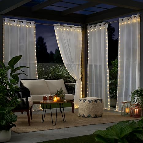Eclipse Starlight Light Up Sheer Hookless Grommet Curtain Lights, Bedroom Room Divider or Outdoor Patio, 1 Panel, 63 in x 52 in Curtain, White