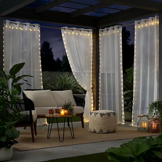 Eclipse Starlight Light Up Sheer Hookless Grommet Curtain Lights, Bedroom Room Divider or Outdoor Patio, 1 Panel, 63 in x 52 in Curtain, White