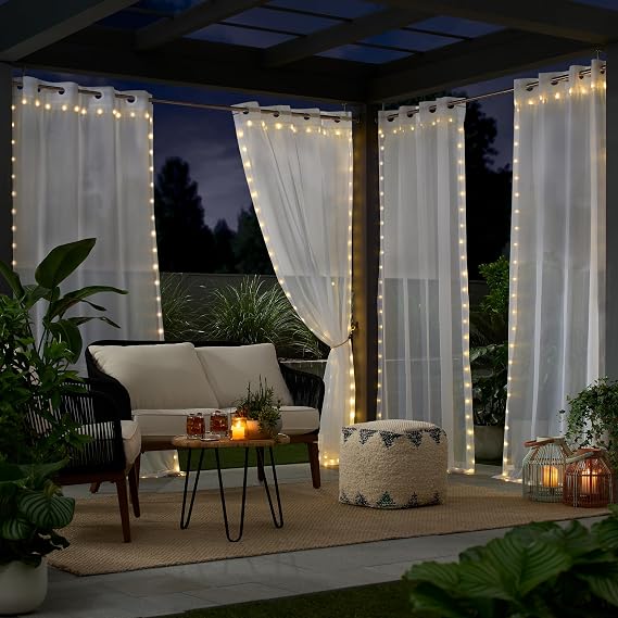 Eclipse Starlight Light Up Sheer Hookless Grommet Curtain Lights, Bedroom Room Divider or Outdoor Patio, 1 Panel, 63 in x 52 in Curtain, White