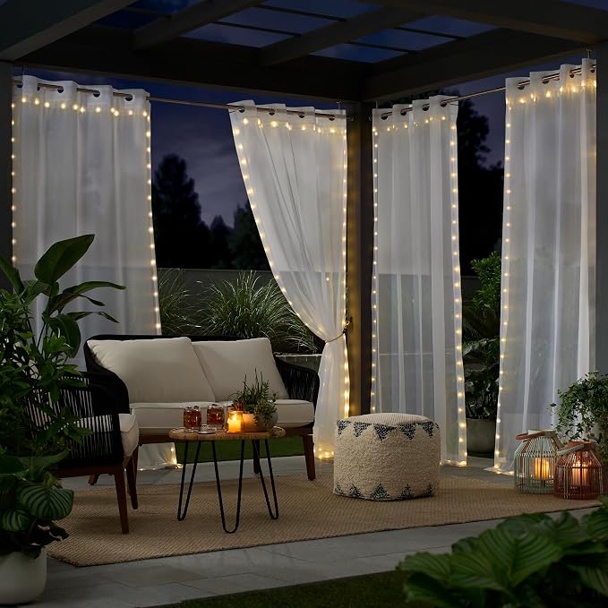 Eclipse Starlight Light Up Sheer Hookless Grommet Curtain Lights, Bedroom Room Divider or Outdoor Patio, 1 Panel, 63 in x 52 in Curtain, White