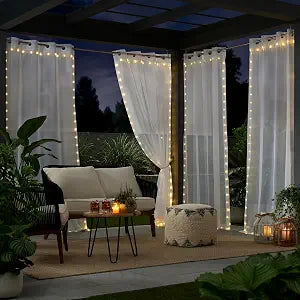 Eclipse Starlight Light Up Sheer Hookless Grommet Curtain Lights, Bedroom Room Divider or Outdoor Patio, 1 Panel, 63 in x 52 in Curtain, White