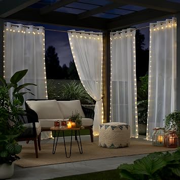 Eclipse Starlight Light Up Sheer Hookless Grommet Curtain Lights, Bedroom Room Divider or Outdoor Patio, 1 Panel, 63 in x 52 in Curtain, White