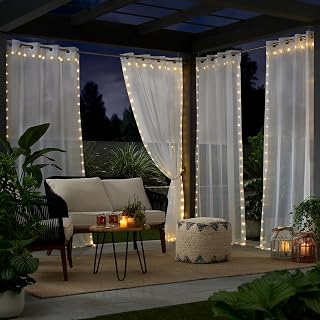 Eclipse Starlight Light Up Sheer Hookless Grommet Curtain Lights, Bedroom Room Divider or Outdoor Patio, 1 Panel, 63 in x 52 in Curtain, White - Image 1