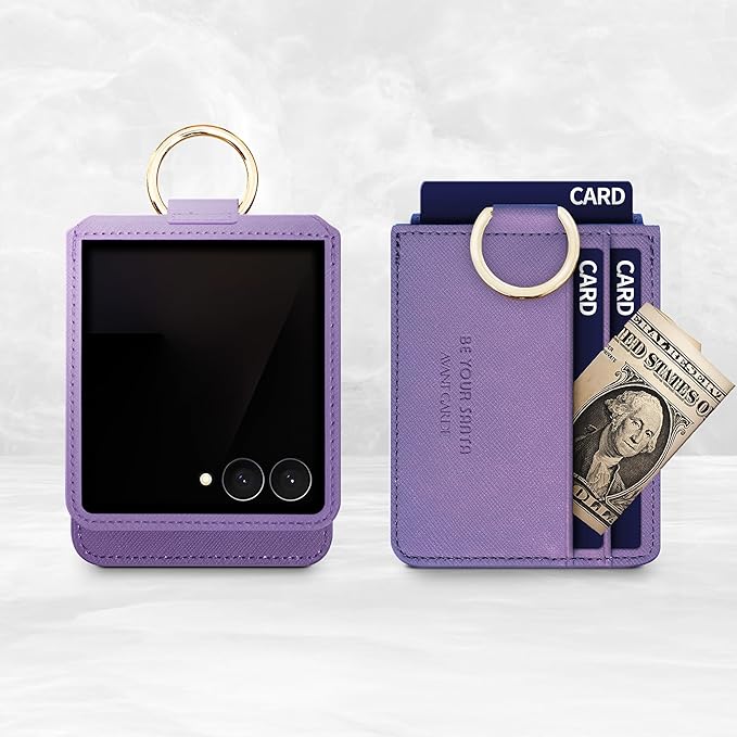 [BeYourSanta] Galaxy Z Flip 7 Case with Ring - Avant-Garde Handmade Saffiano Vegan Leather Case, Anti-Scratch Hinge Protection, Made in Korea (3 Pockets, Light Purple)