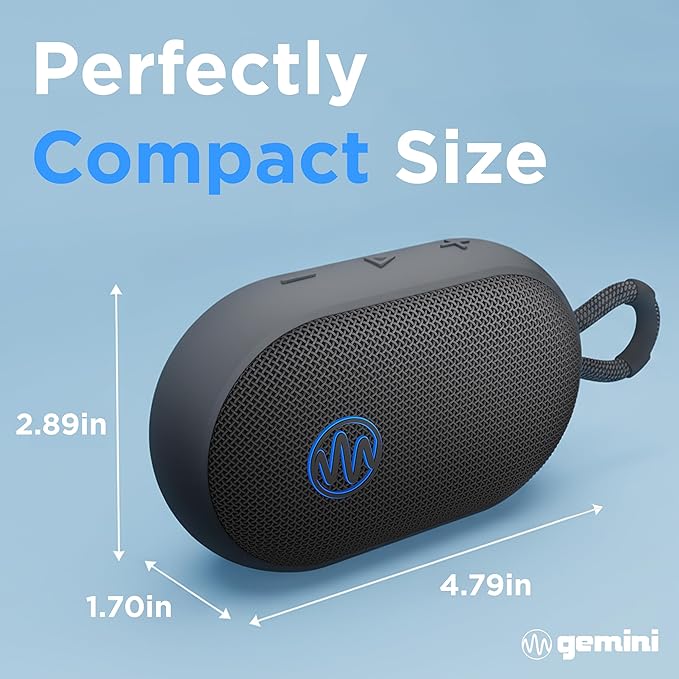 Gemini Waterproof Bluetooth Speaker with Carabiner Clip – IPX7 Compact Portable Speaker, 12Hr Battery, TWS Stereo Pairing, USB-C, Outdoor Shower Pool Beach Hiking (BEATORB)