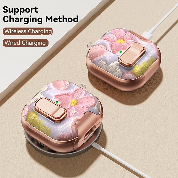 for AirPods 4 Case, with Safty Lock & Phone Stand for Floral AirPods 4th Generation Case Cover for Women Girly, iPod 4 Case with Keychain & Cleaner Kit - Oil Painting Flower