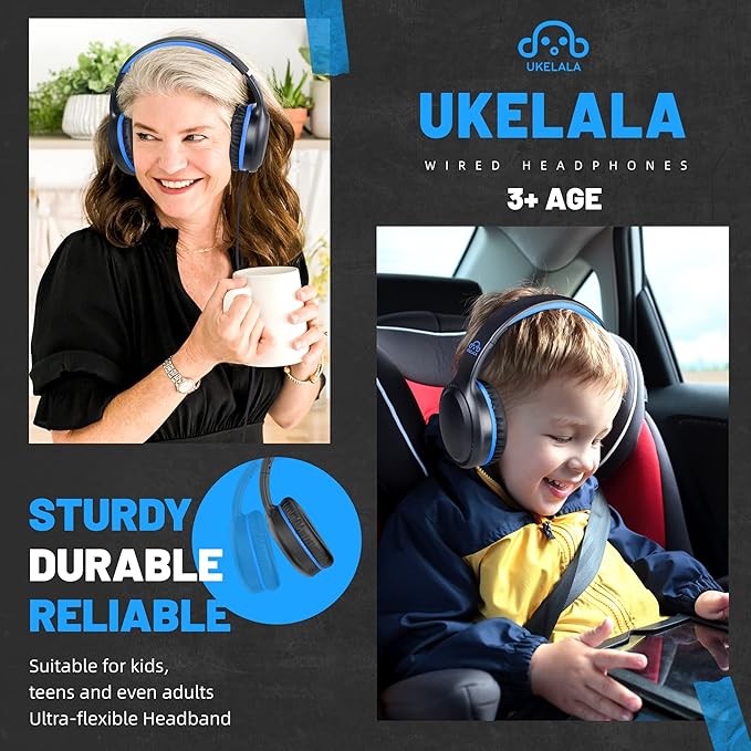 On Ear Wired Blue Headphones for Boys Girls Folding Corded Head Phones for Kids Youth Student Children Portable Headphone for School Classroom