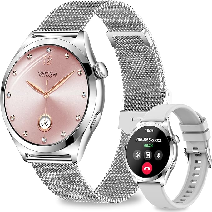 Smart Watches for Women, 1.27" TFT Touchscreen Smartwatch Answer/Make Call, Activity Fitness Trackers with 120+ Sports/HR/Sleep/SpO2 Monitor, IP68 Waterproof for Android iOS (Silver)