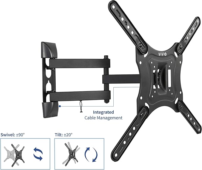 VIVO 23 to 55 inch Screen TV Wall Mount with Adjustable Tilt and Entertainment Shelf, Floating AV, DVD Shelving, Black, Mount-VWSF1