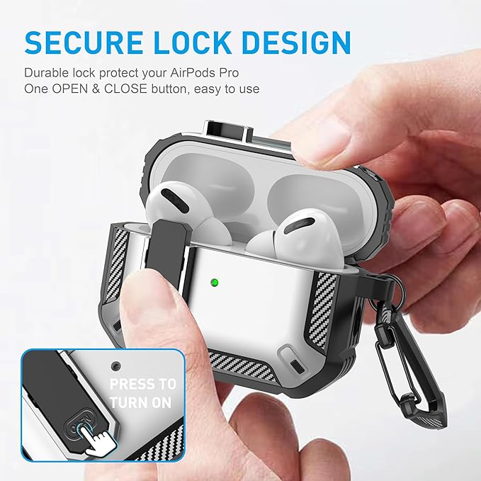 Maxjoy for AirPods Pro Case Cover with Lock, AirPods Pro 1st Generation Case for Men Military Rugged Protective Cover with Keychain Compatible with Apple AirPod Pros 2019 Front LED Visible, Silver