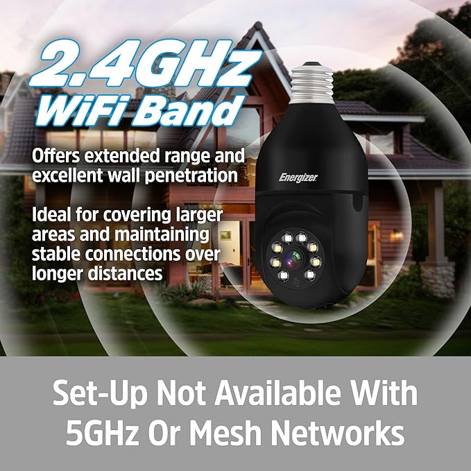 Energizer Connect Smart 1080p HD Outdoor Security Socket Camera with Siren Alarm, Remote Access, Motion Alerts, 2 Way Audio and Night Vision, 2.4GHz Wi-Fi, Black