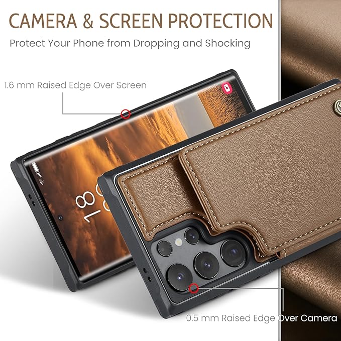 Bemal for Samsung Galaxy S24 Ultra Wallet Case with Card Holder, RFID Blocking, Shockproof Leather Kickstand for Men and Women, Durable Protective Phone Cover for 6.8", Brown