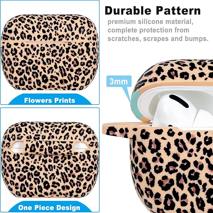 Khaki Leopard Silicone Compatible with AirPods Pro Case 2019, Gawnock Soft Case Cover Flexible for Print Cover for Women Girls with Keychain - Khaki Leopard Cheetah
