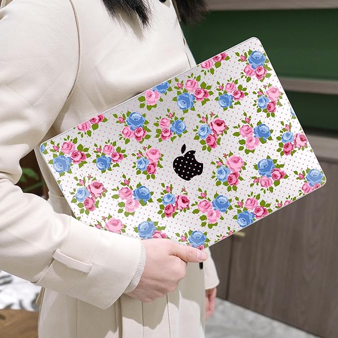 MEEgoodo for MacBook Air 13.3 inch Case 2021 2020 2019 2018 A2337 M1 A2179 A1932, Laptop Shell for MacBook Air M1 with Keyboard Webcam Cover & Trackpad Film & Type C Adapter,Shabby Chic Rose
