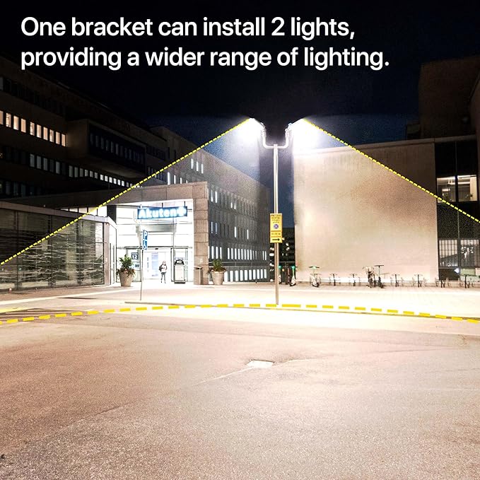 HYPERLITE Double Bullhorn Bracket for Parking Lot Light, 2 3/8" Bullhorn Bracket for 2 Lights, Durable Mounting Bracket Bullhead Tenon Adapter for LED Shoebox Area Light Street Pole Lights