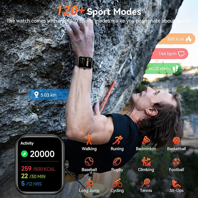 Smart Watch, Alexa Built-in Voice Assistant, 1.83" HD Touchscreen (Answer/Make Call), IP68 Waterproof, 120+ Sport Modes for Fitness Tracker, 24/7 Heart Rate & Sleep Monitor for iPhone Android iOS