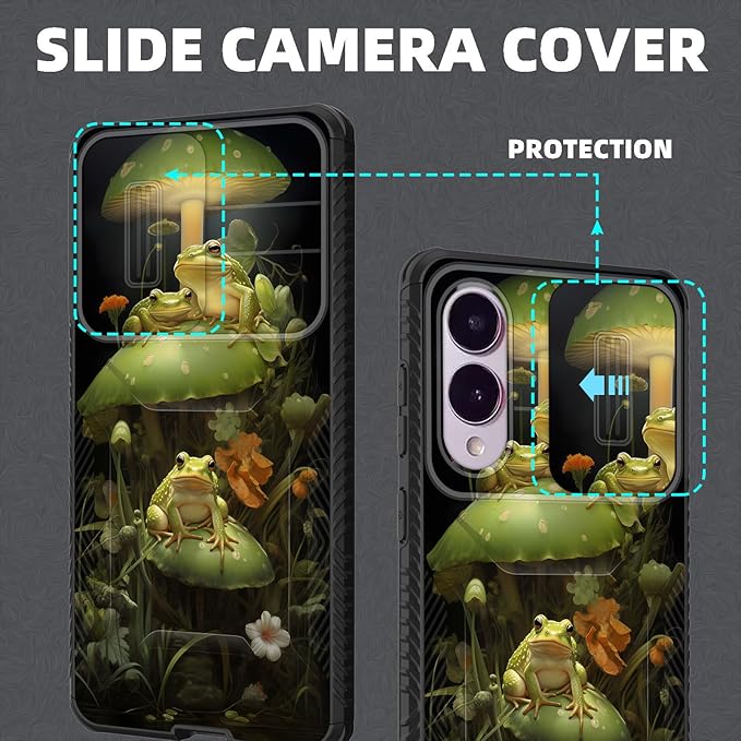 for Galaxy S25 Edge Case Built in Slide Camera Lens Cover,Heavy Duty Shockproof Protection Dual Layer Case for Samsung Galaxy S25 Edge 2025,Cute Frog Mushroom