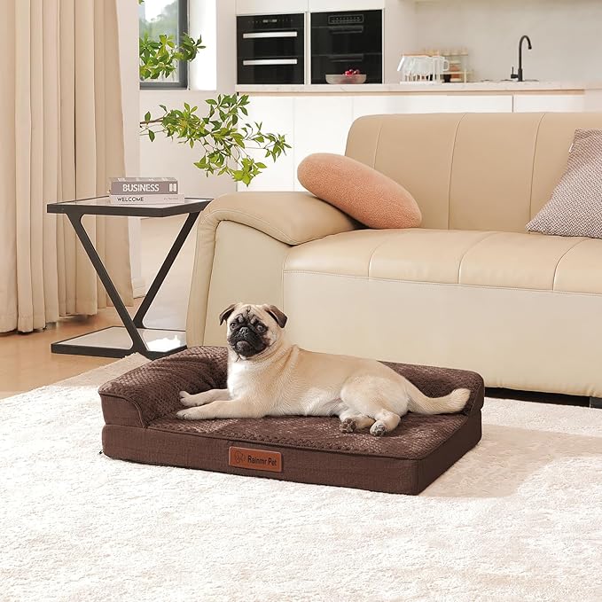 Orthopedic Dog Bed Medium Size Dog, 35x23x6 Inches Memory Foam Pet Bed for Medium and Large Dogs, Washable Removable Cover, Nonskid Bottom, Waterproof, Brown Grey