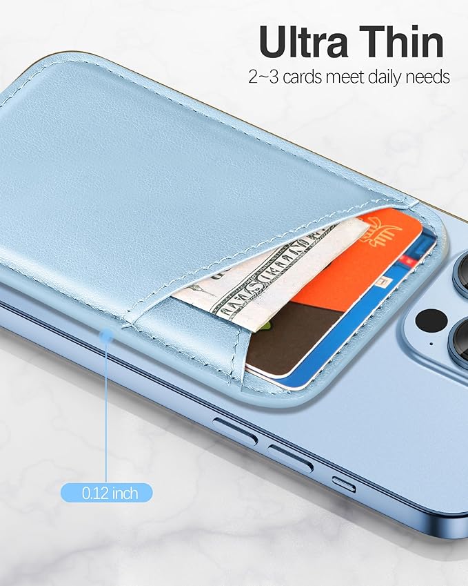 Miroddi for MagSafe Wallet, Strongest Magnetic Card Holder for iPhone 17/16/15/14/13/12 Series, Ultra-Thin Leather Magnetic Phone Wallet with 2 Card Slots, RFID Blocking, No More Falling, White Ice