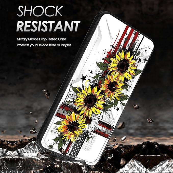 for Galaxy A36 5G/A56 5G Case Built in Slide Camera Lens Cover,Heavy Duty Shockproof Protection Dual Layer Case for Samsung Galaxy A36 5G/A56 5G 6.7" 2025,Cross American Flag Sunflower