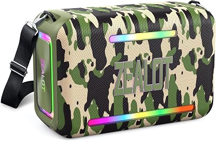 ZEALOT 120W RMS/150W Peak Bluetooth Speaker, Portable Wireless Speakers IPX6 Waterproof Bluetooth Subwoofer Speaker with LED Light, 40H Playtime, Custom EQ, Stereo TWS Pairing for Outdoor, Party-Camo