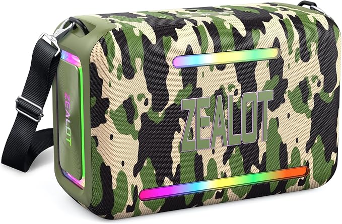 ZEALOT 120W RMS/150W Peak Bluetooth Speaker, Portable Wireless Speakers IPX6 Waterproof Bluetooth Subwoofer Speaker with LED Light, 40H Playtime, Custom EQ, Stereo TWS Pairing for Outdoor, Party-Camo