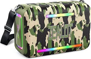 ZEALOT 120W RMS/150W Peak Bluetooth Speaker, Portable Wireless Speakers IPX6 Waterproof Bluetooth Subwoofer Speaker with LED Light, 40H Playtime, Custom EQ, Stereo TWS Pairing for Outdoor, Party-Camo