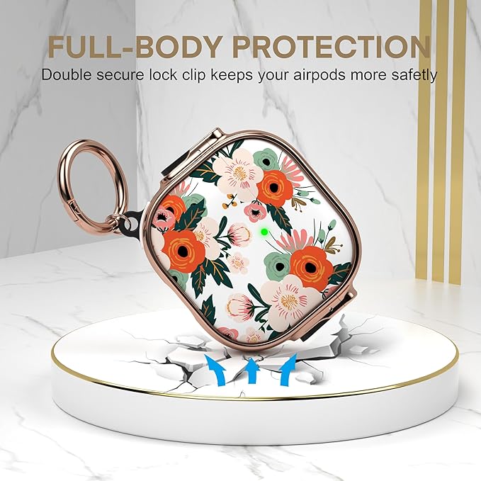 Maxjoy for AirPods 4 Case with Lock, Cute AirPods 4 Case Lock Protective Soft AirPod 4 Generation Cover for Women Girly with Keychain Clip for AirPod 4th Generation Cover 2024, Flower