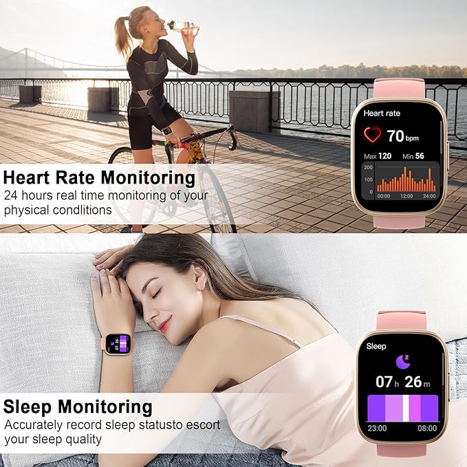 Smart Watch, 1.95" Smartwatch for Men Women(Answer/Make Call), Fitness Watch with 110+ Sports Modes/Heart Rate/Pedometer/Sleep Monitor, IP68 Waterproof Fitness Activity Tracker for Android iOS, Pink