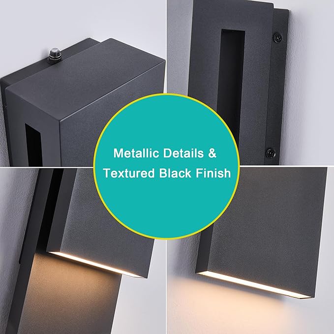 Dusk to Dawn Outdoor Wall Lights 2 Packs,Modern Minimalist Outdoor Fixture Wall Mount,Anti-Rust Sturdy & Sleek Outside Lights for House Porch Garage Patio,3000K 17W Integrated LED