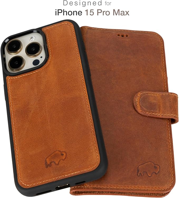 BLACKBROOK Leather Wallet Case for iPhone 15 Pro Max, Carter Premium Leather Magnetic 2-in-1 Wallet Set, Ready for MagSafe, RFID Protection, 4 Card Slots & ID Pocket, Compatible with iPhone 15 Pro Max