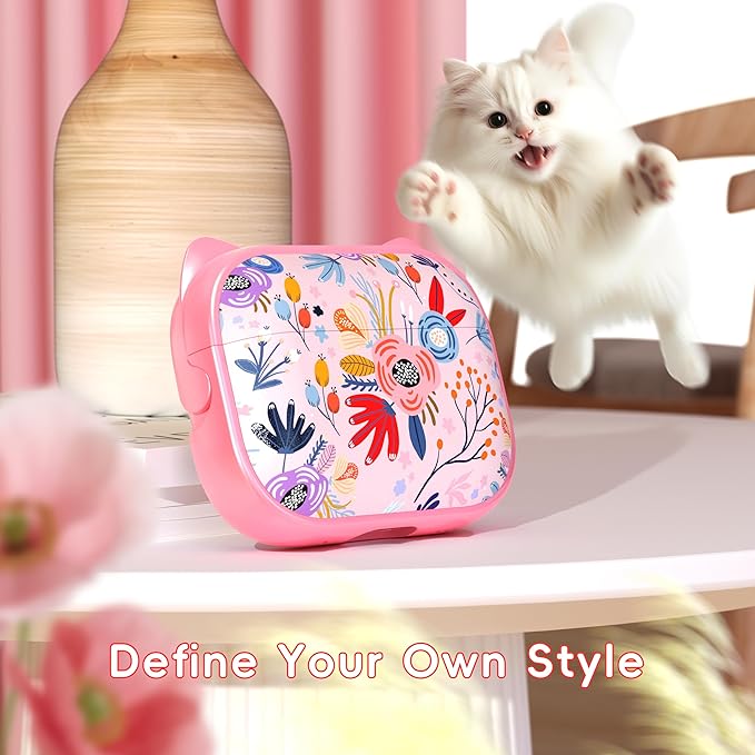 for AirPods Pro 2 Case with Cleaning Kit, Cute Cat Ear Print Design & Cute Buckle for Girls, Phone Holder & Top Safe Lock Buckle Design for AirPods Pro 2nd/1st Gen case, Pink Flower