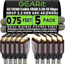GEARit 4K HDMI Cable 0.75 Ft 5 Pack, High Speed HDMI 2.0b 60Hz Braided - Image 1