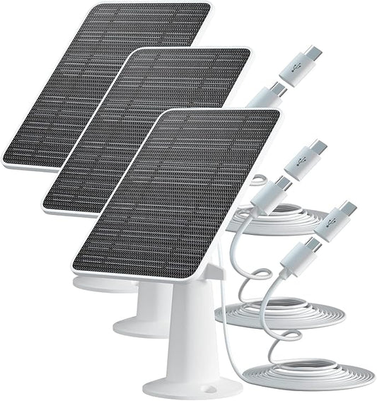 Solar Panel Charger Compatible with Eufycam 3/3C/2C/2C Pro/E40/E20/2/2 Pro/E/L20/L40/Solo/SoloCam Spotlight, 5W Solar Panel for Eufy Camera, Micro USB & USB-C Port, 9.8ft Cable, P65 Waterproof, 3 Pack