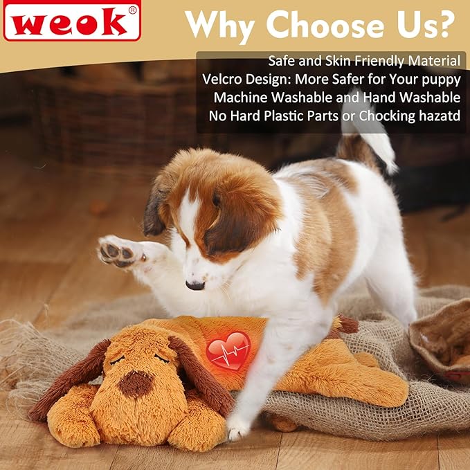 Heartbeat Puppy Toy, Comfort Cuddler Pillow, Dog Anxiety Relief Calming Aid,Heartbeat Stuffed Toy for Dogs,Puppy Heartbeat Toy Sleep Aid,Dog Heartbeat Toy for Pet
