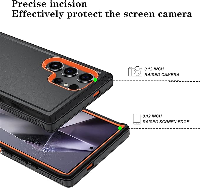 ONOLA Compatible with Samsung Galaxy S24 Ultra Case with HD Screen Protector, Heavy Duty Shockproof & Dropproof 3-Layer Cover Phone Case,BlackOrange