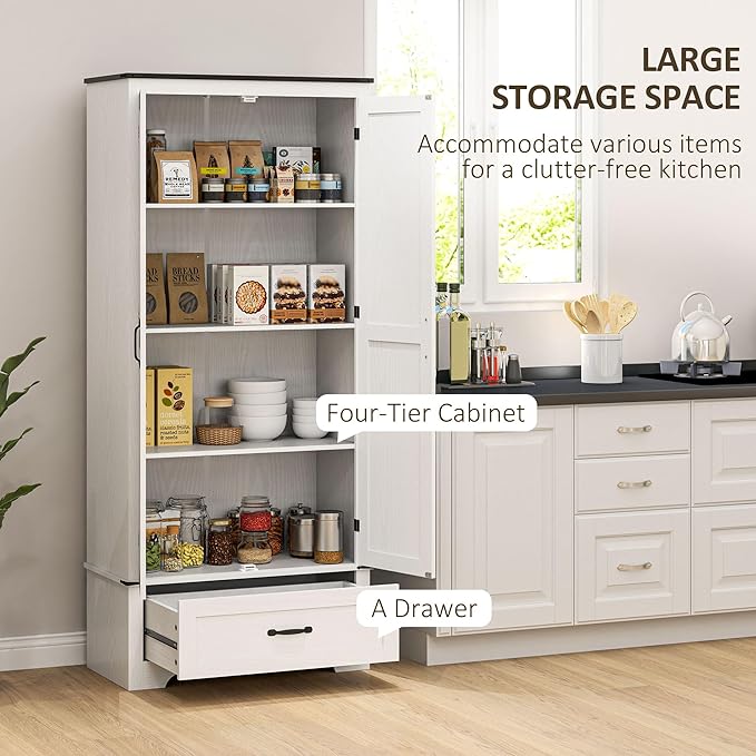 HOMCOM 72" Tall Farmhouse Kitchen Pantry Cabinet - Kitchen Storage Cabinet with Adjustable Shelves & 2 Barn Doors & Drawer, Versatile Storage Unit for Dining Room, Distressed White