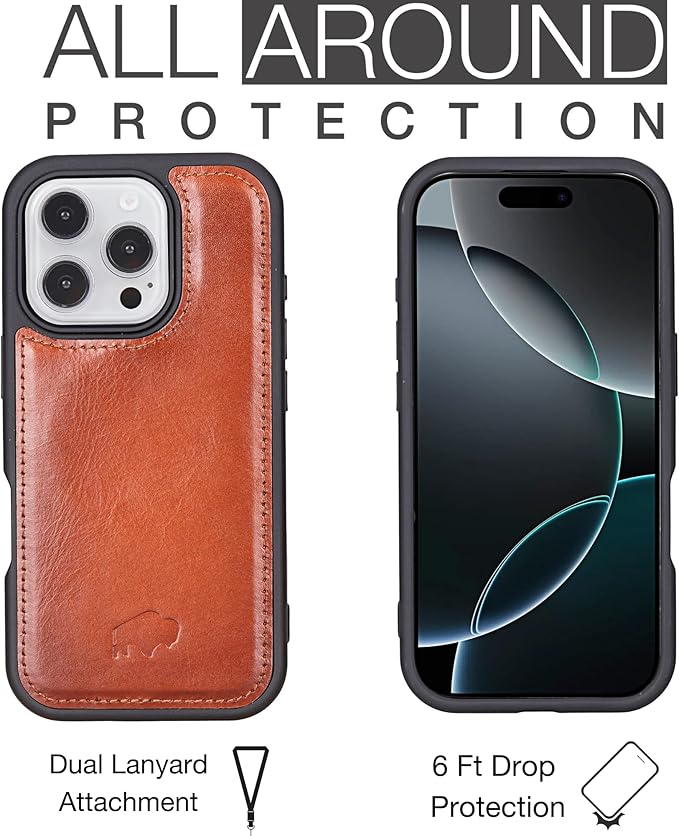 BLACKBROOK Compatible with iPhone 16 Pro Case with Card Holder, Carter Full Grain Leather, 2-in-1 Folio for MagSafe Wireless Charging, RFID Blocking, 4 Card Slots