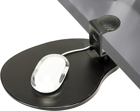MAX SMART Clamp on Mouse Platform, Clip on Mouse Pad, Rotating 360, Easy Slide Out Tray, Suitable Up to for 1.5" Thickness Desk, for Home, Office to Save Space (Black)