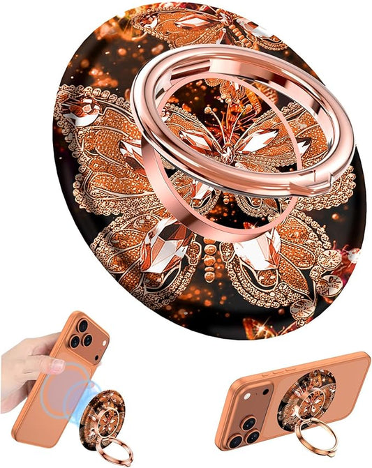 Magnetic Phone Ring Holder for MagSafe Grip,[Super Magnet],Stylish 360° Rotation Cell Phone Grip Stand Finger Ring Kickstand for iPhone 17 16 15 14 Pro Max,iPad and Smartphones,Orange