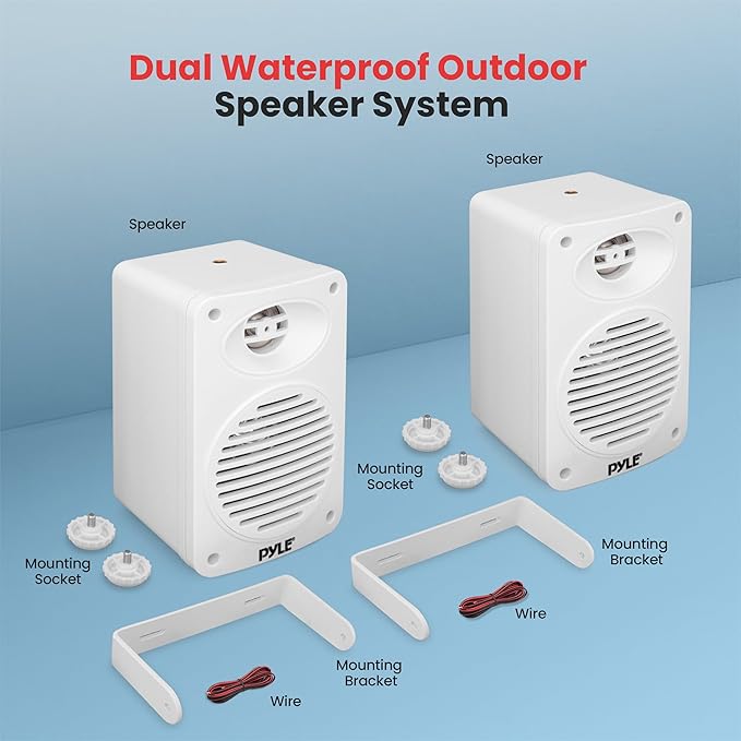 Pyle 200 Watt Bluetooth Indoor Outdoor Speakers Pair - Dual Waterproof 3.5” 2-Way Full Range Speaker System w/ 1/2” High Compliance Polymer Tweeter | Home, Boat, Marine, Deck, Patio, Poolside (White)