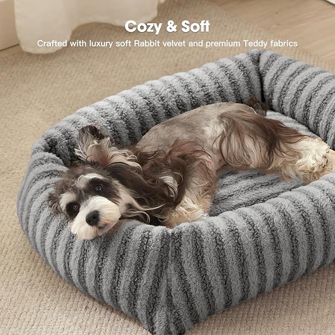 MIXJOY Dog Bed Medium Size Dog, Washable Medium Dogs Bed with Removable Cover, Soft Rectangle Doggy Ded Fluffy Plush Faux Fur Pet Bed with Anti-Slip Bottom, 30"x24"x8", Grey